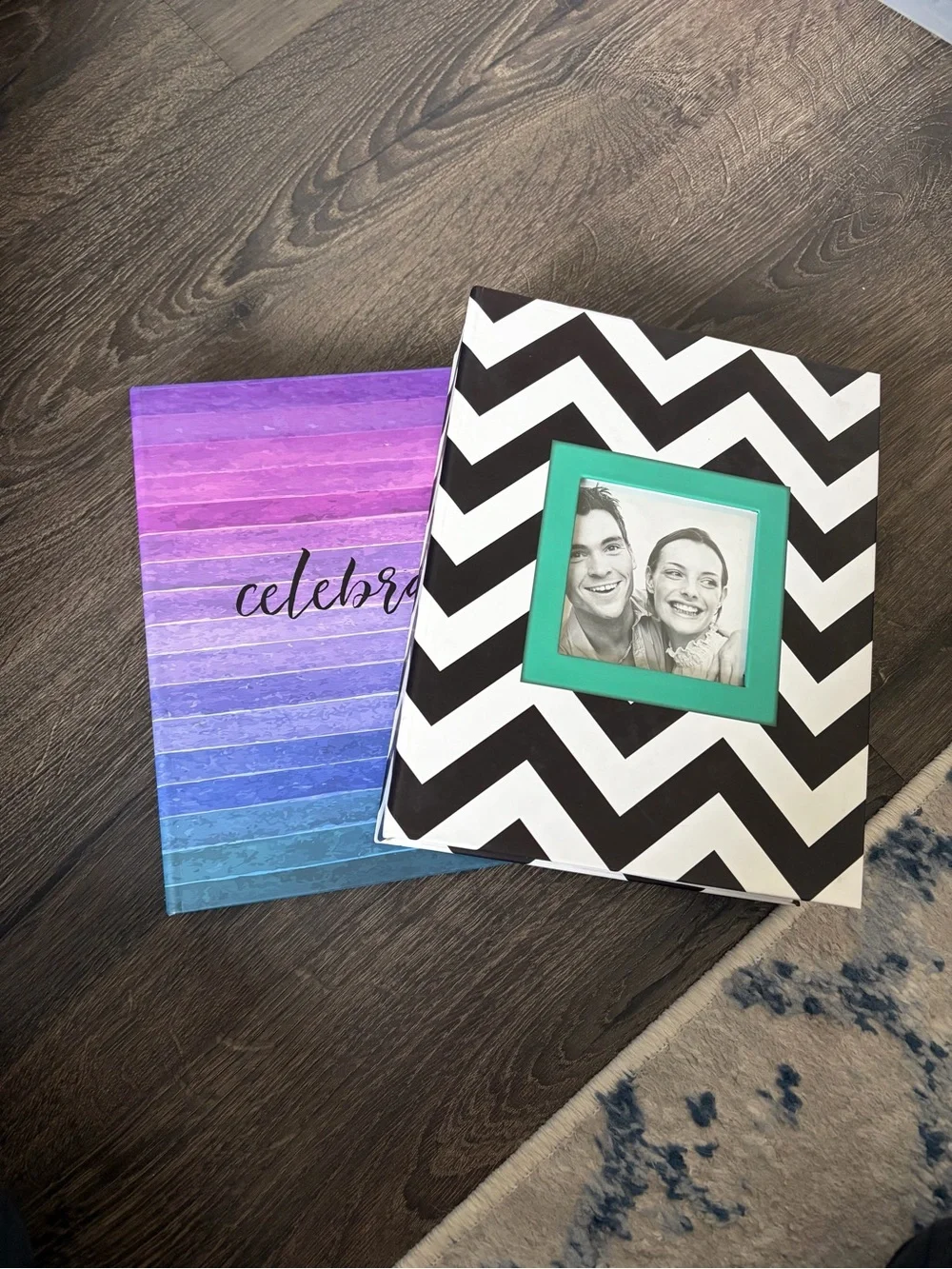 2 Photo Albums in Black & White Chevron with Teal Accent and Purple Stripes